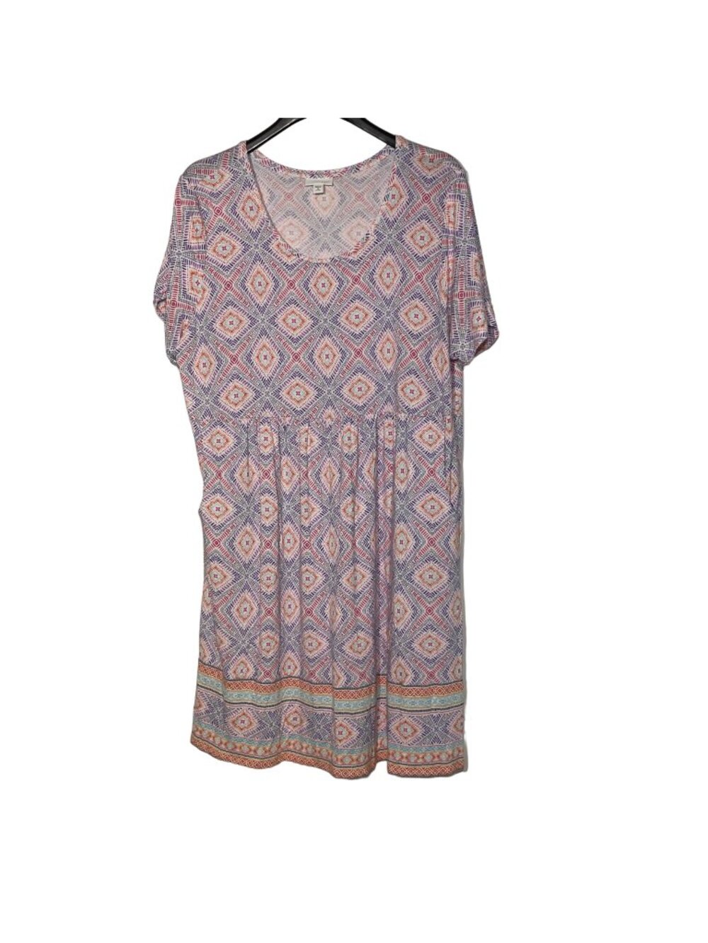 J. Jill Geometric Rayon T-Shirt Dress Pockets Colorful Stretch Purple Sz XL PET